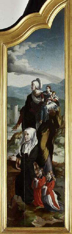 Triptychon mit der Kreuzigung Christi, Heiligen und Stifterfamilie. Rechter Innenflügel: Stifterin m de Wojciech Styka