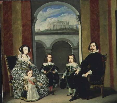 Francesco Tapia, Conte del Vasto, with his Family seated in an interior of the Palazzo Tapia with a de Wolfgang Heimbach