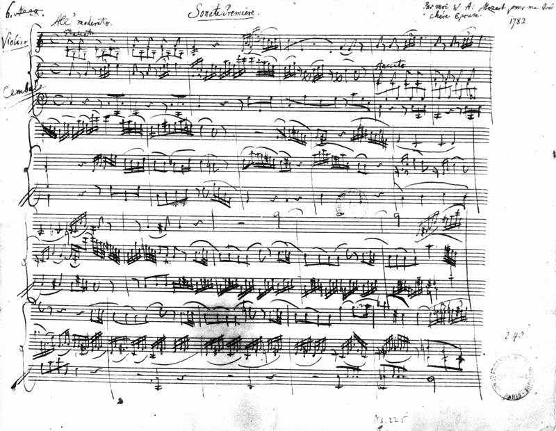 Ms.225 Sonate Premiere for violin and harpsichord in C major (K 403) 1782 de Wolfgang Amadeus Mozart