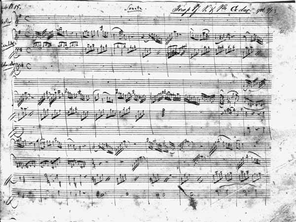 Trio in G major for violin, harpsichord and violoncello (K 496) 1786 (1st page) de Wolfgang Amadeus Mozart