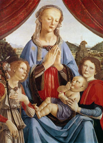 The Virgin and Child with Two Angels, c.1470''s (egg tempera on wood) de (workshop of) Andrea del Verrocchio