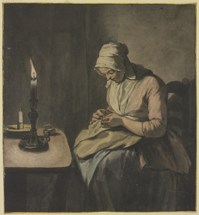 Frau im Kerzenschein bei der Handarbeit de Wybrand Hendriks