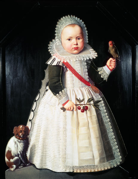 Portrait of a young boy holding a parrot de Wybrand Symonsz de Geest