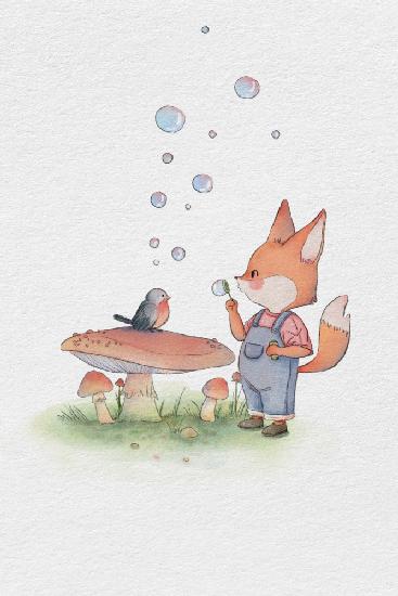 Fox and Bird Illustration