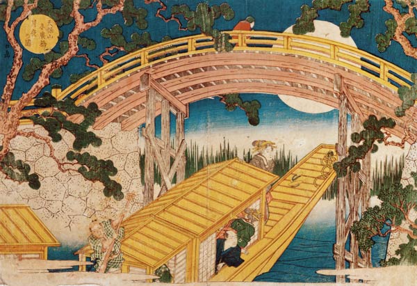 Fan Bridge Moonlight, from ''Views of Mount Tempo'', 1834 (see also 17723) de Yashima Gakutei