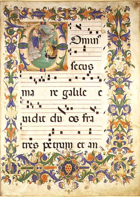 Missal 515 f.1r Page of choral music with an historiated initial 'O' depicting The Calling of St. Pe de Zanobi di Benedetto Strozzi